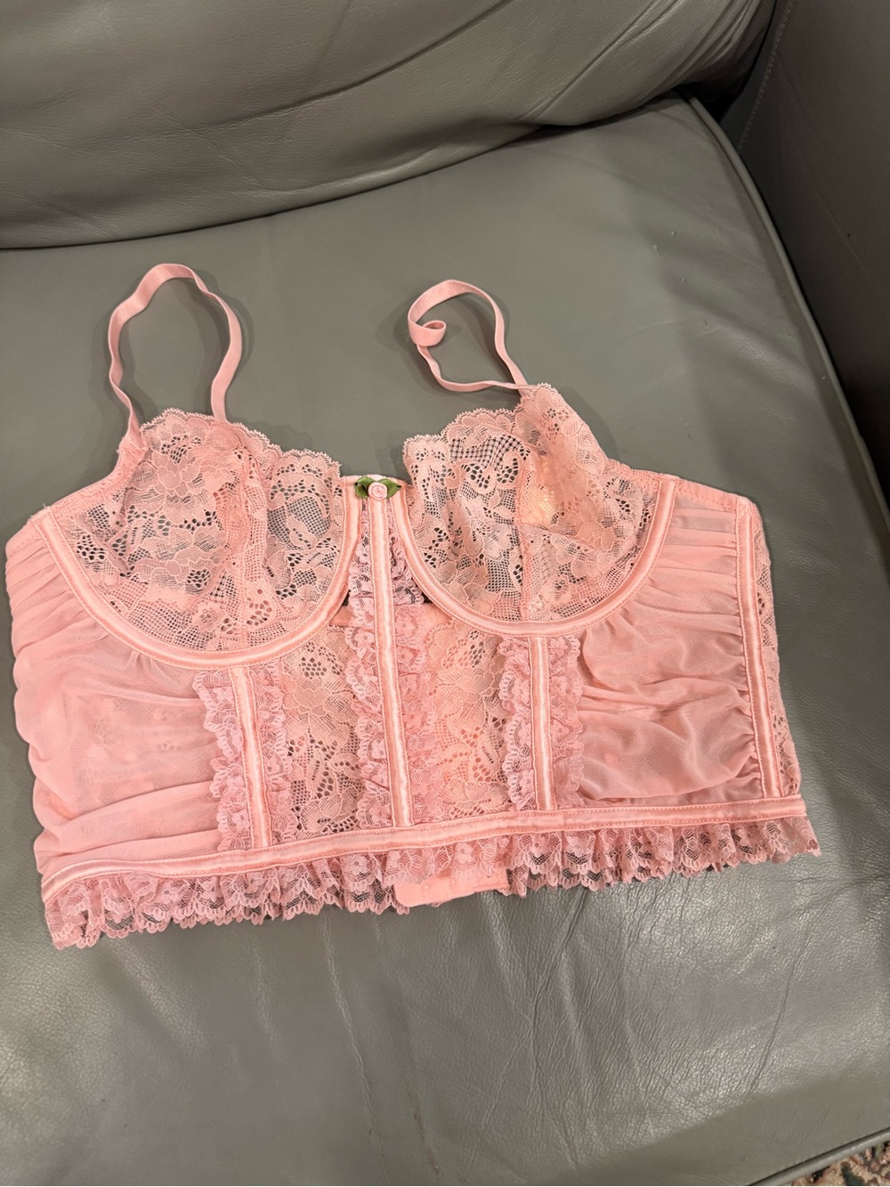 Anthropologie Blush Pink Lace Longline Underwire Bralette - Picture 2 of 4